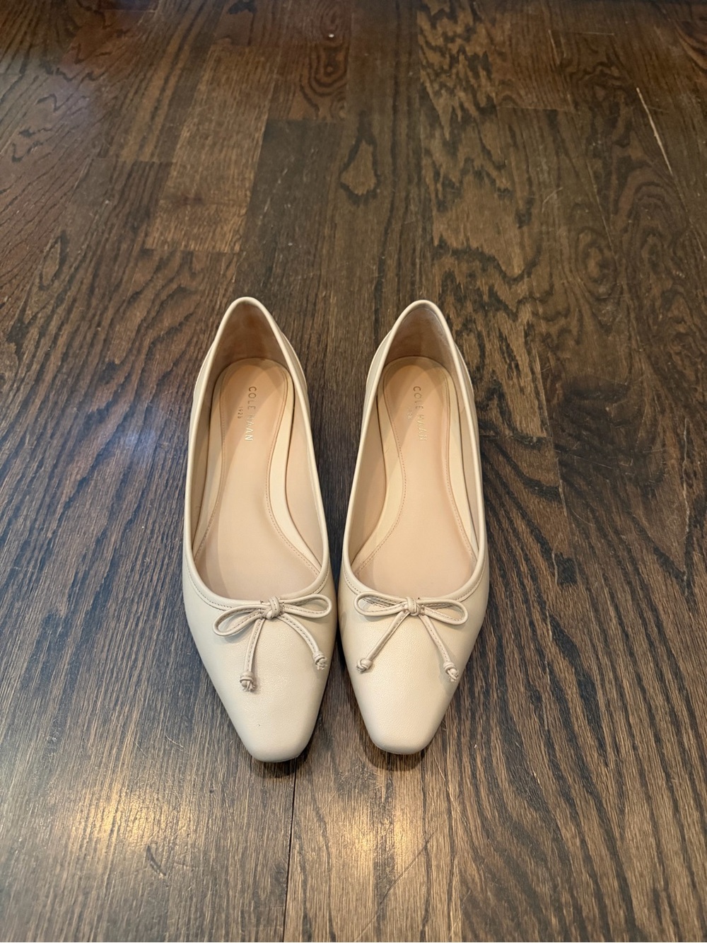Cole Haan Beige Leather Ballet Flats with Bow Detail